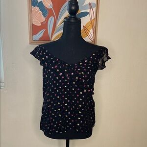 LOFT Shimmer Polka Dot Ruffle Top Size S NEW